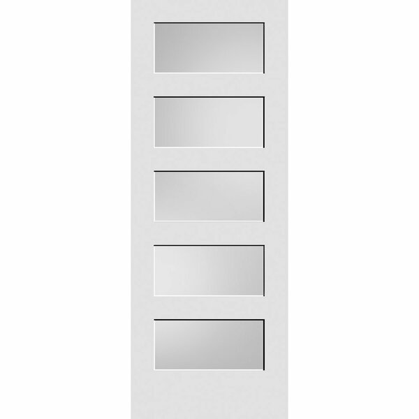 Codel Doors 28" x 80" Primed 5-Panel Equal Panel Interior Shaker Slab Door with White Lami Glass 2468pri8405GL